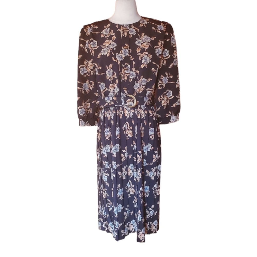 1980s Breli Originals Black &‎ Multi-Color Floral C